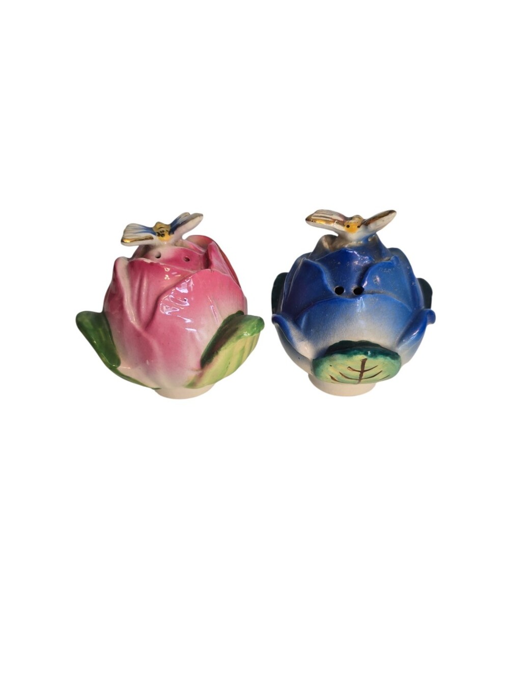 Vintage Ceramic Porcelain? Rose Buds with Butterfly Salt & Pepper Shakers Japan